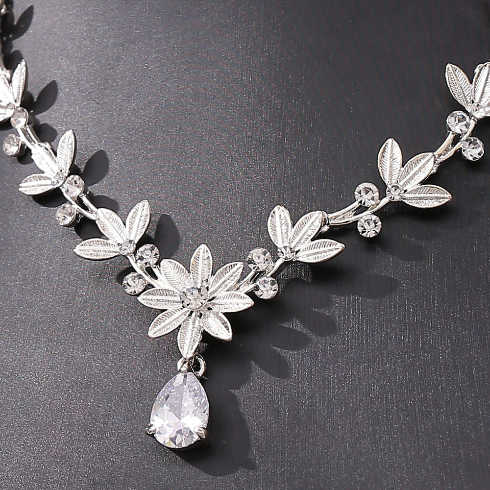 Brautschmuck Zirkon Ohrringe Halskette zweiteiliges Set