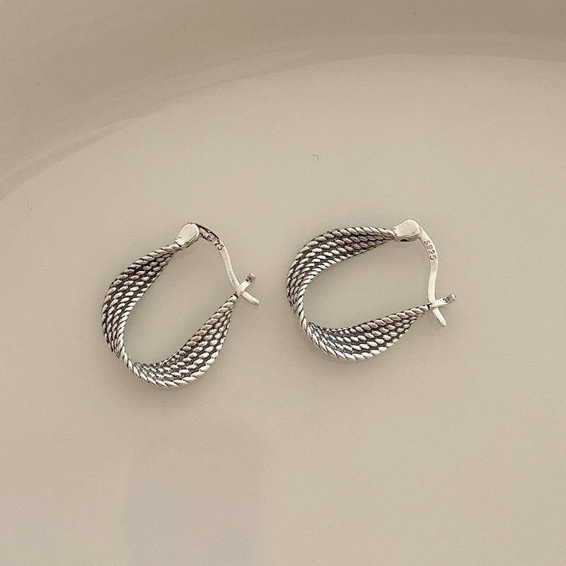 Aretes de clip de tuerca de plata esterlina 925 retro trenzados