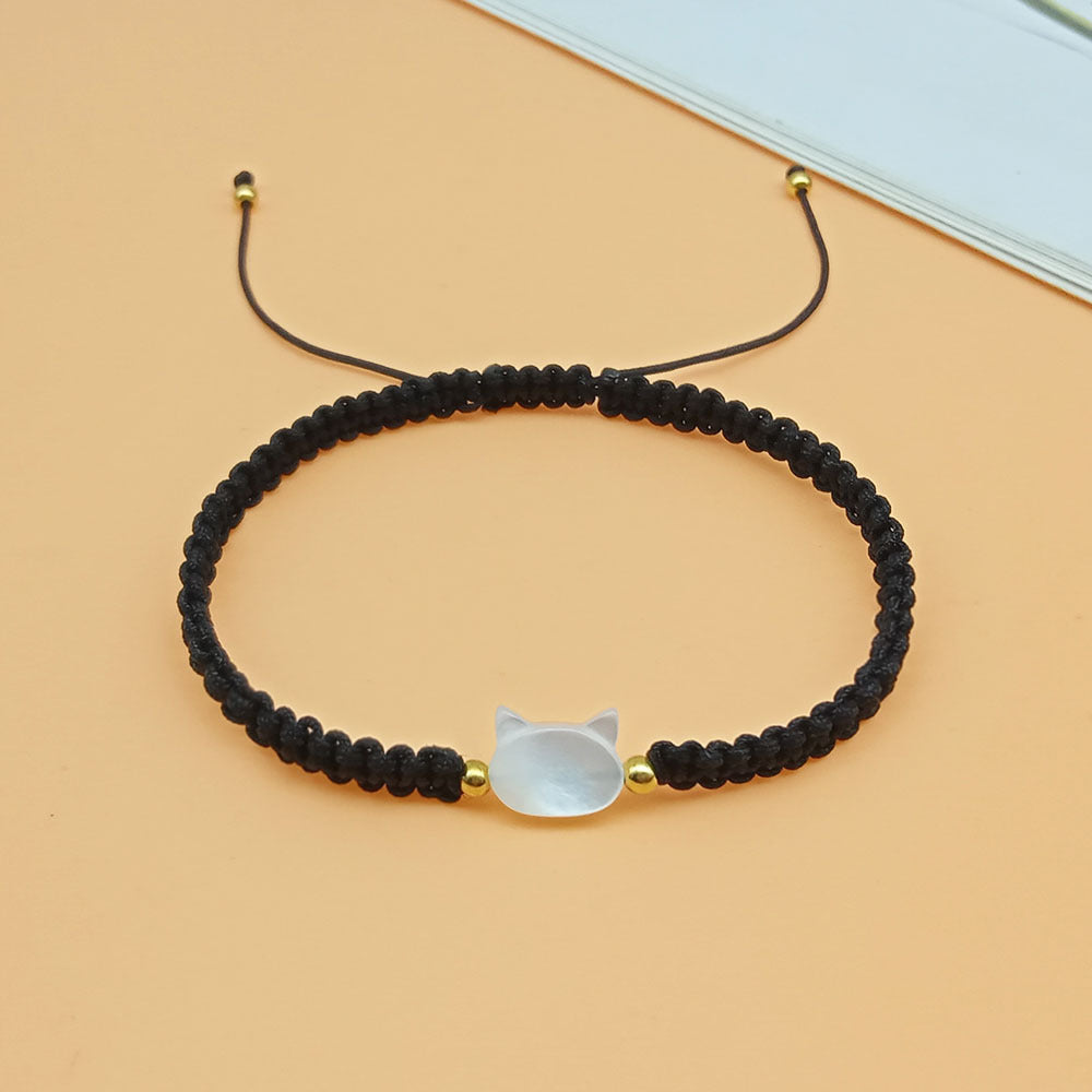 Interesting Design Female Shell Black Cat Hand Woven Hand Rope Bracelet