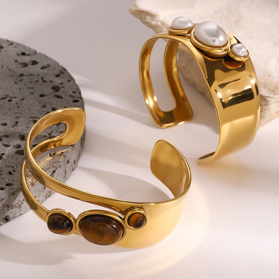 Armreif aus Naturstein, Titanstahl, Hand Schmuck