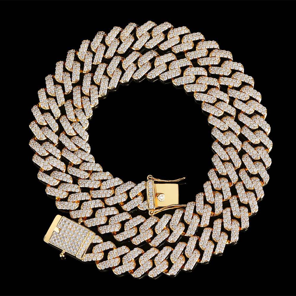 Collar cubano de doble fila con zircones en forma de diamante