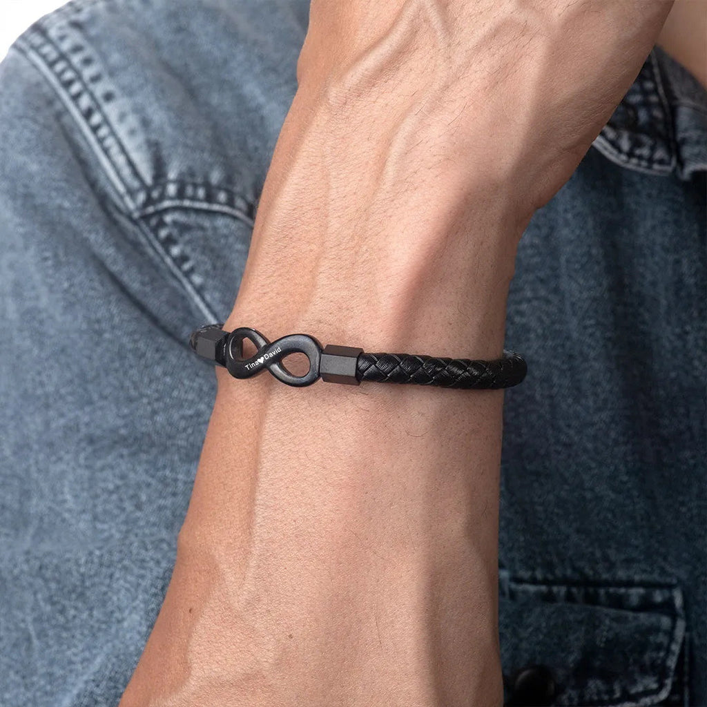 Para Mi Hombre Nombres Personalizados Te Amo Por Siempre Y Para Siempre Pulsera Infinita de Cuero Para Esposo Papá Hijo
