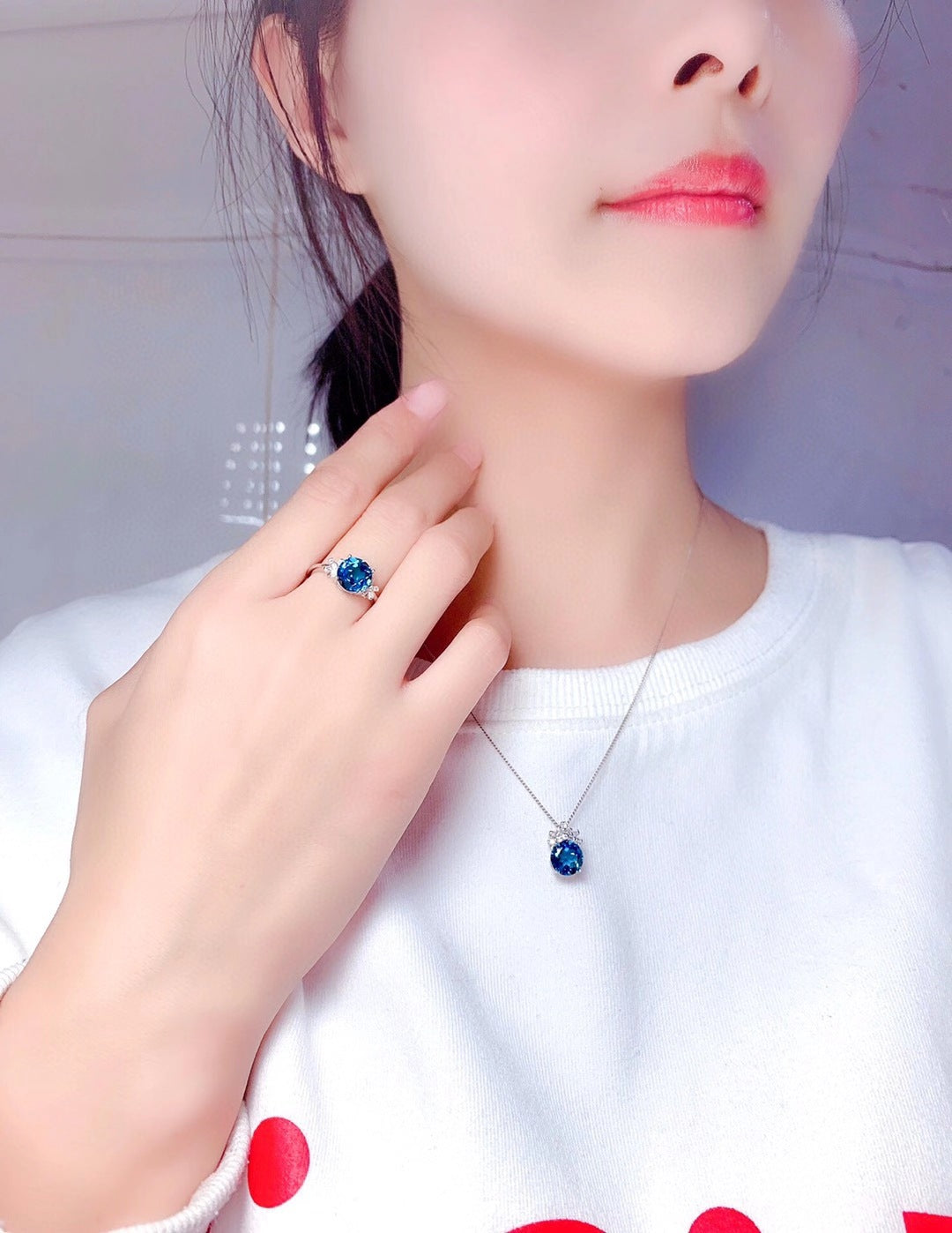 Schmucksets für Damen London Blue Stein Anhänger Halsketten