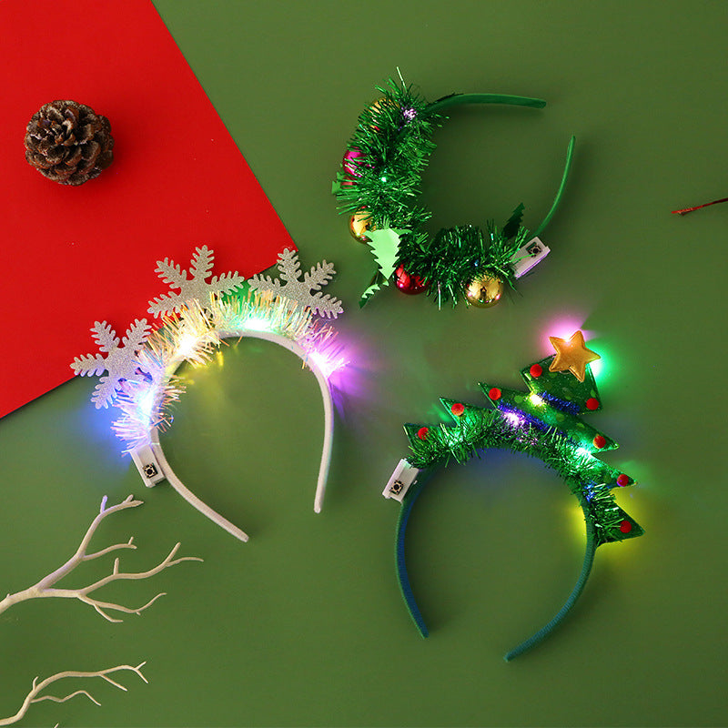 IPC Weihnachtshaarband Leuchtendes Stirnband Weihnachtsbaum Schneeflocke Haarband Hirschhorn Leuchtendes Blinkendes Kopfstück Frohe Weihnachten Geschenk