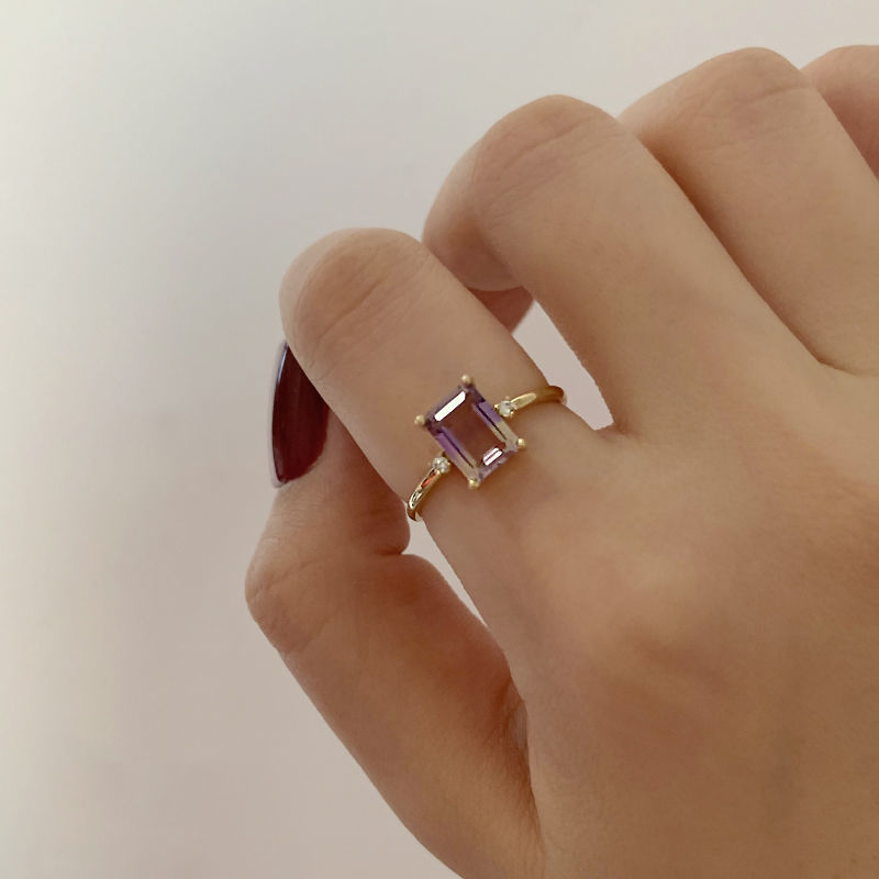Golden Purple Topaz Schlichter Ring für Damen und Japan