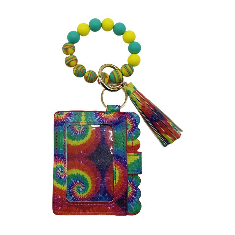 Llavero de pulsera de cuentas de silicona con estampado de leopardo
