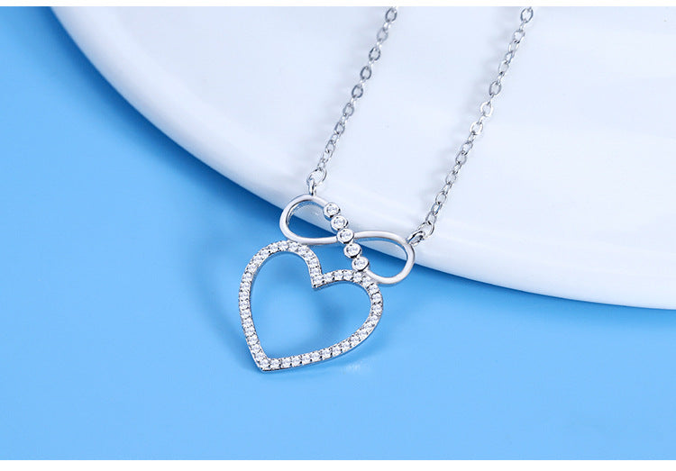Herzförmige Schleife Zirkon-Anhänger Schlüsselbeinkette Schmuck Halskette