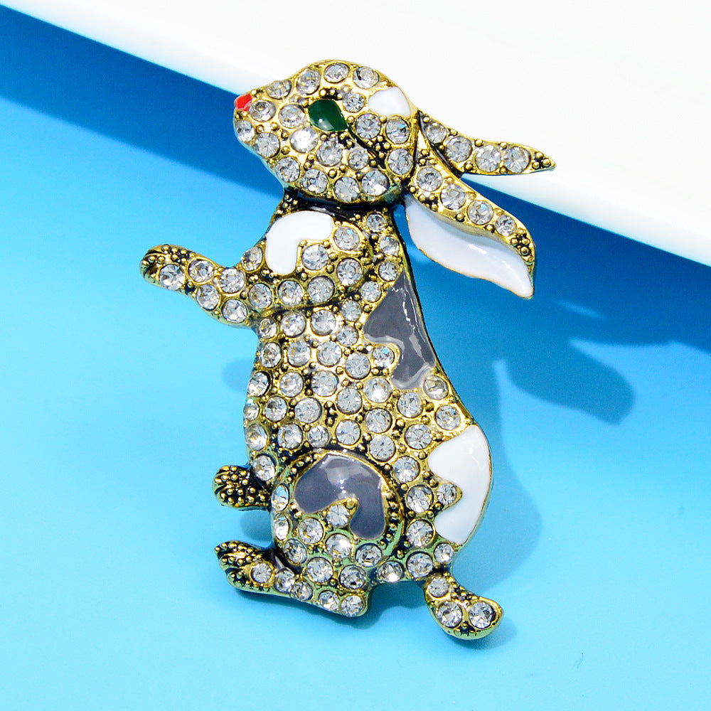 Diamant-Kaninchen-Brosche, Emaille, süße Cartoon-Anstecknadel, kleines Tier, Kleidung, Sternzeichen-Design, Corsage, Nische
