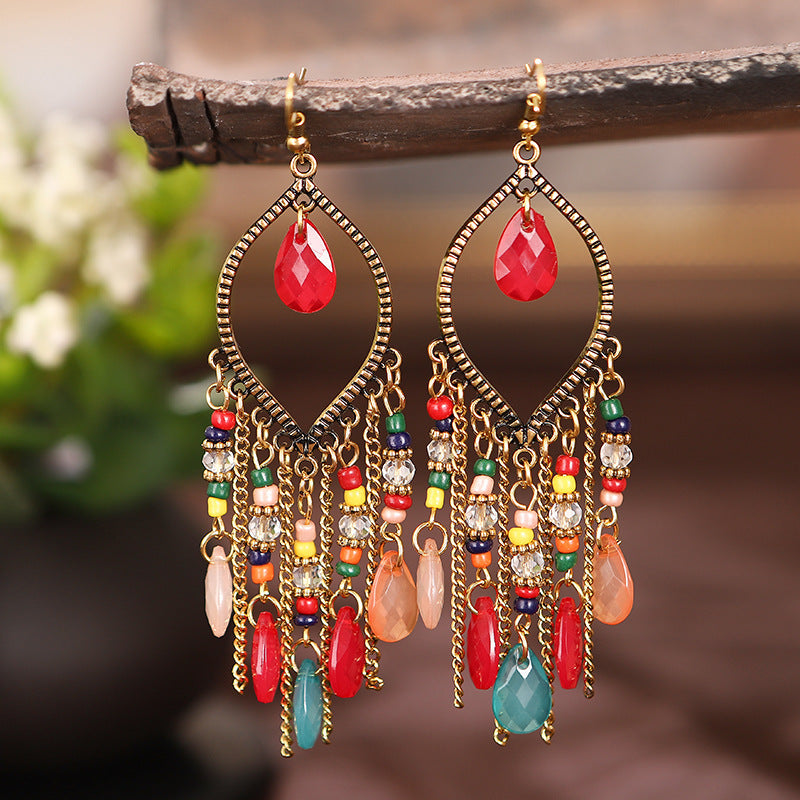 Pendientes de cadena bohemios vintage con gota de agua