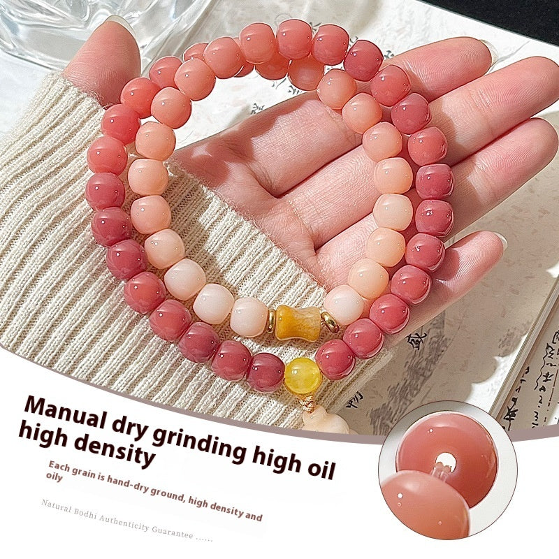 Cherry Powder Bodhi Bracelet Gradient Small Wine Barrel Double Circle