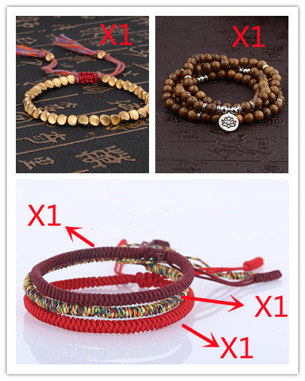 Pulseras budistas tibetanas hechas a mano con cuentas de cobre trenzadas, pulseras de cuerda de la suerte para mujeres y hombres