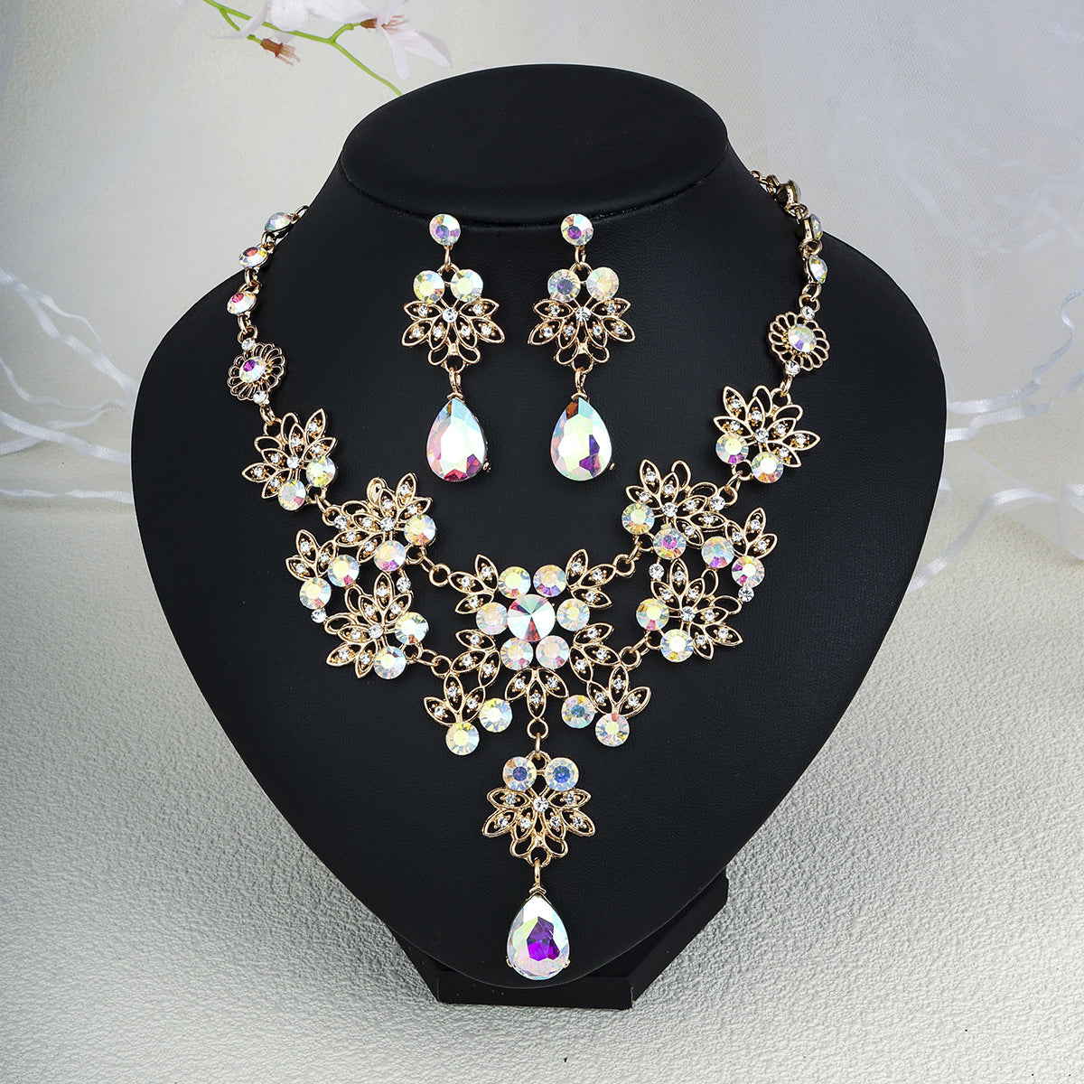 Pendientes Y Collar De Perlas Y Diamantes De Imitación Para Mujer