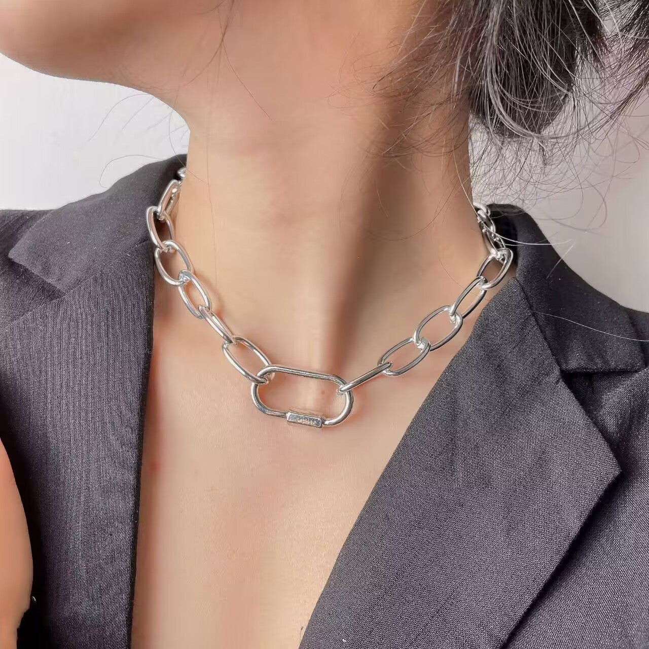 Einfaches Kreuz Dicke Kette Halskette Armband Set Damen