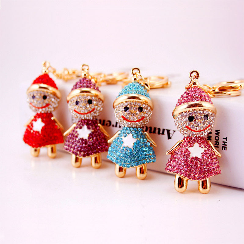 Regalos Artesanales Creativos Lindo Muñeco de Nieve Navideño con Llavero de Diamantes