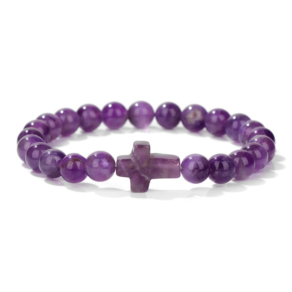 Stone Bead Cross Bracelet Women's Simple Retro