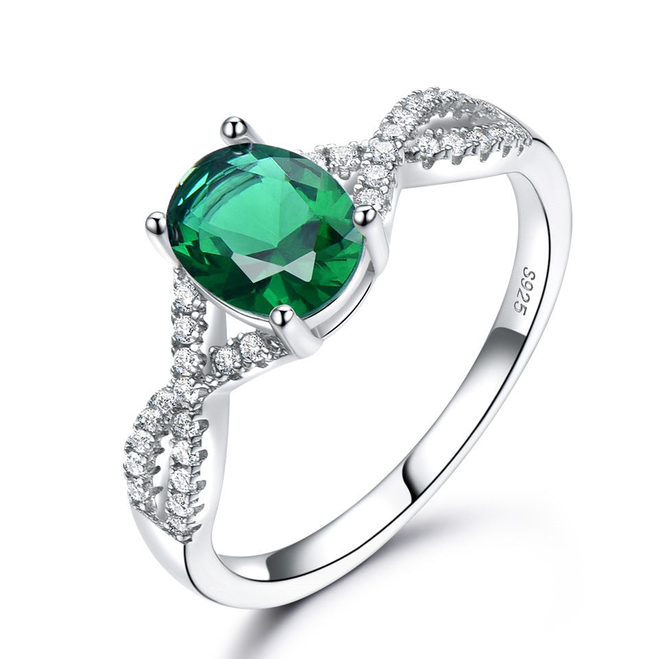Damenring aus Sterlingsilber, oval, Nano-Morganit