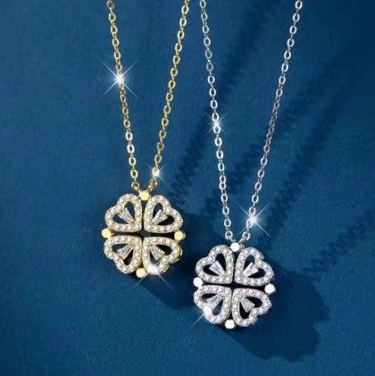 Collar de Corazones de Trébol de Cuatro Hojas