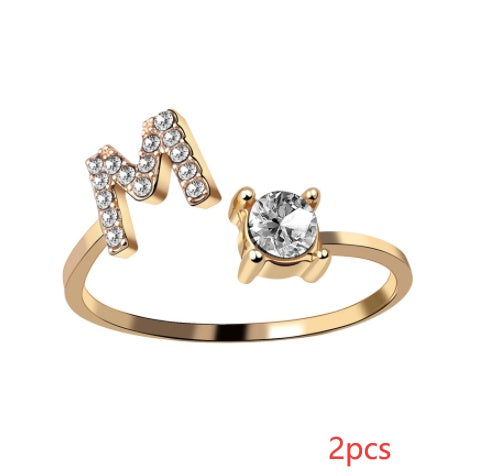 Nuevo Diseño Anillo Ajustable con Letra Inicial 26 Joyería de Moda para Mujeres Joyería Simple y Elegante