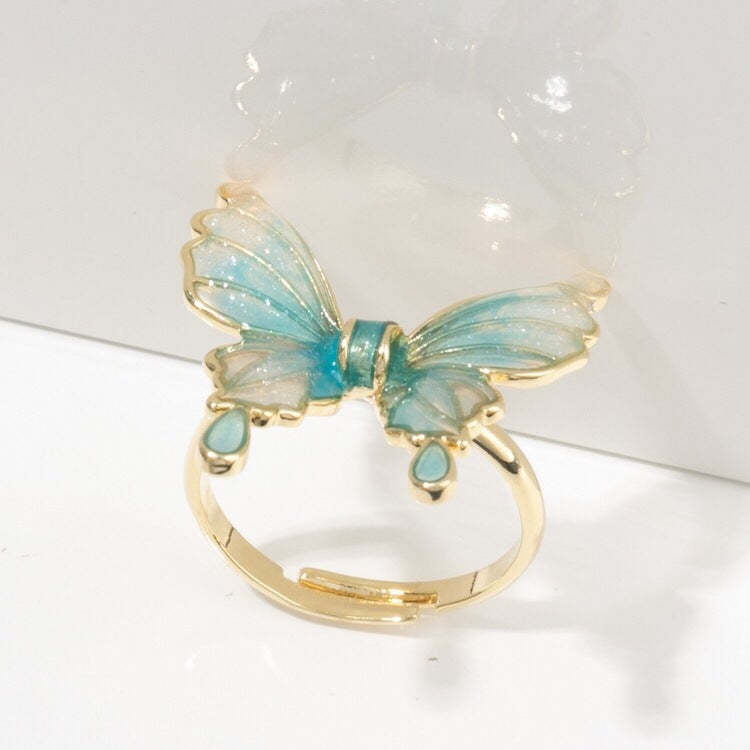 Anillo Mariposa Gradiente Azul Epoxi Diseño de Interés Especial