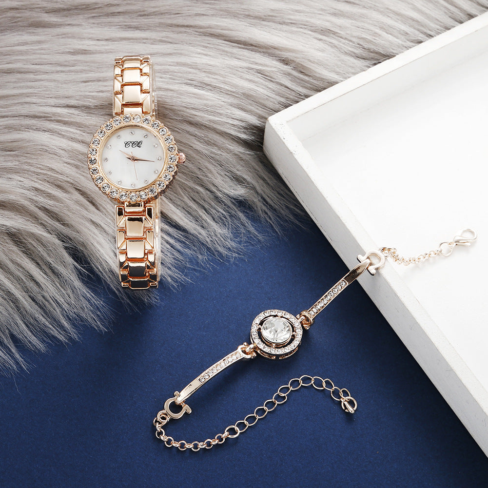 Traje de reloj con brazalete de diamantes de moda para mujer