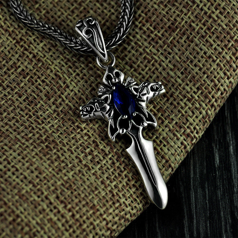 S925 Silber Vintage Kreuz Halskette Herren Persönlichkeit Anhänger