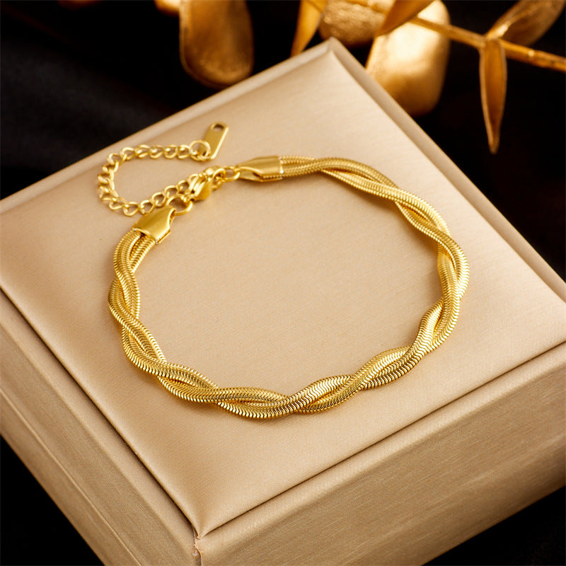 Pulsera de doble capa de moda punk chapada en oro de acero inoxidable para mujer, cadena de serpiente, joyería de lujo para fiesta