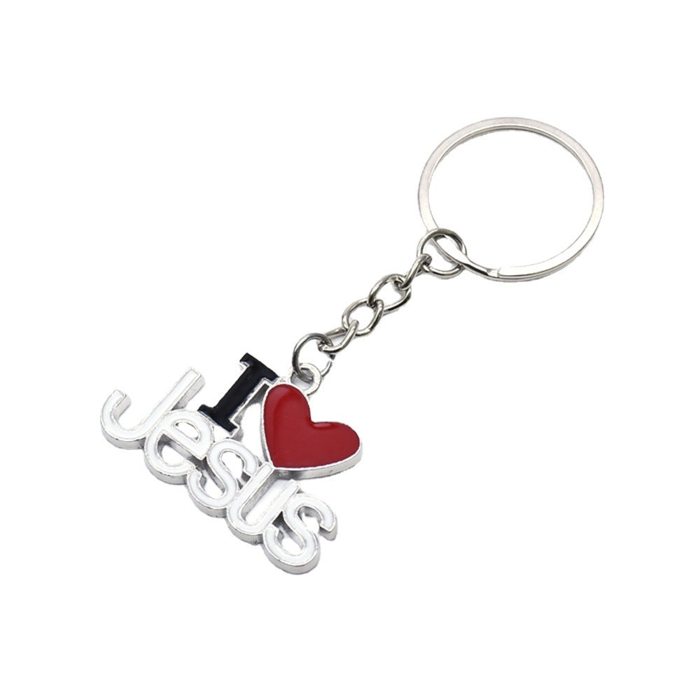 Llavero de anillo con colgante de plata envejecida "Love Cross"