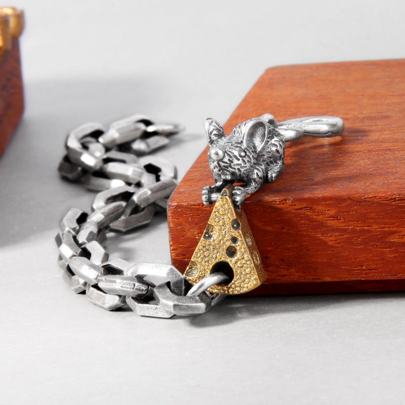 Sterling Silver Vintage Distressed Mouse Bracelet