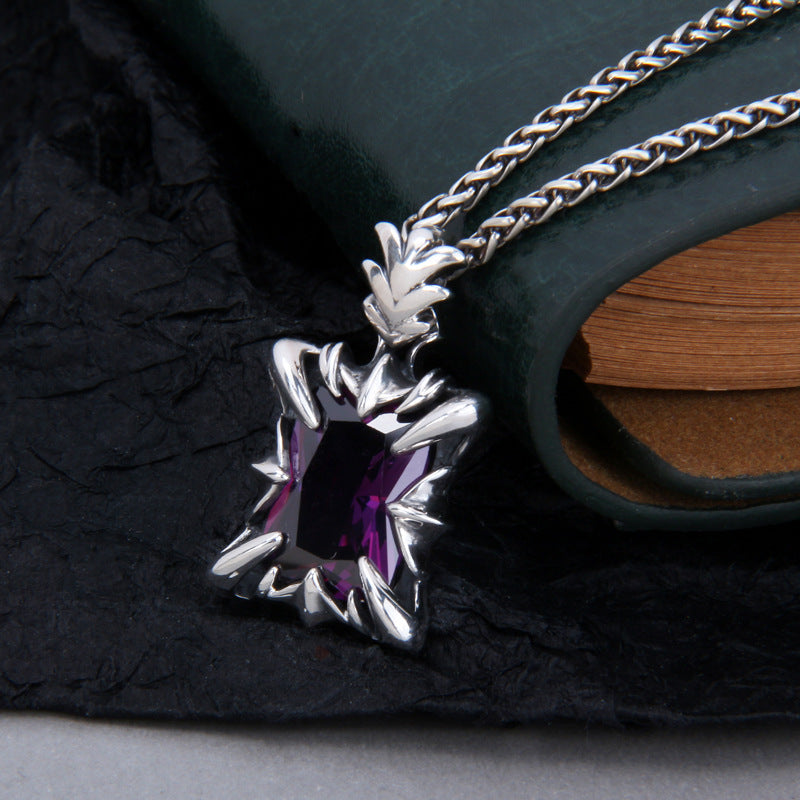 S925 Sterling Silber Violetter Edelstein Gothischer Herren Dominanter Anhänger
