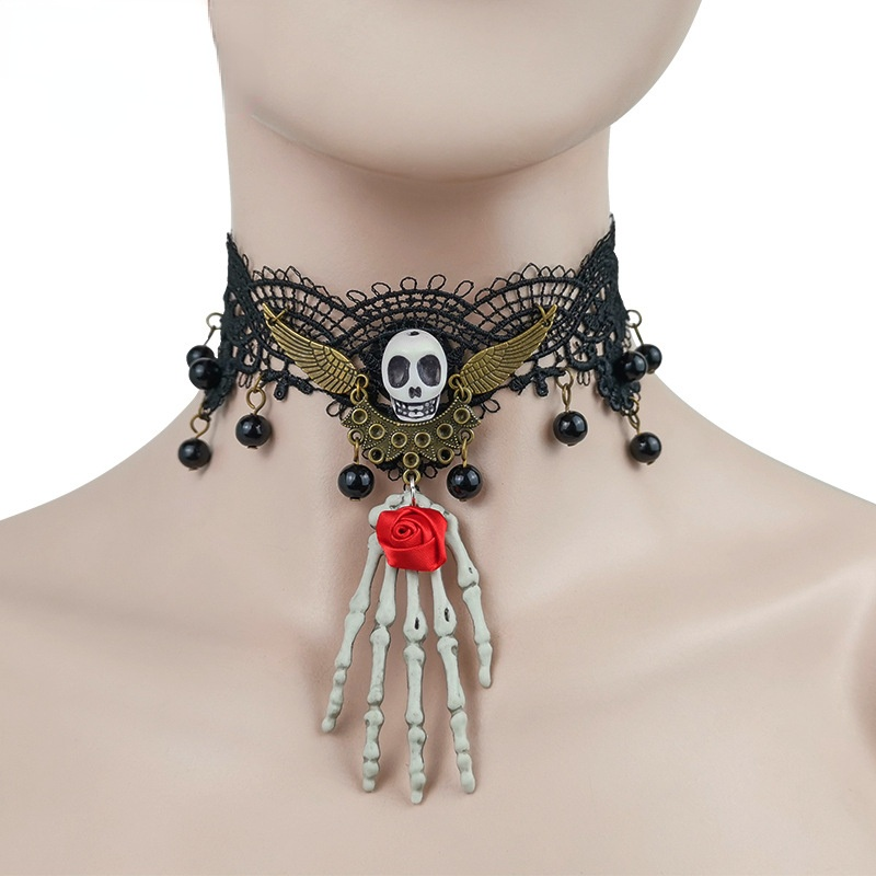 Gothic Schmuck Rote Fledermaus Halloween Halskette Spitze Choker Halskette für Damen Nightmare Before Christmas Schwarze Layered Halskette