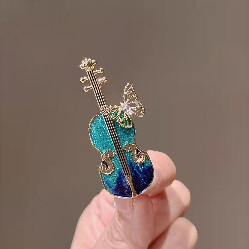 Broche de Violín Azul Accesorio llamativo para Suéter