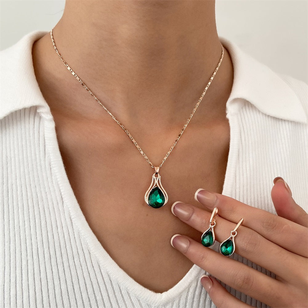 Smaragd-Wassertropfen-Schmuckset für Damen
