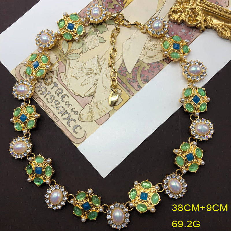 Blumen-Edelstein-Diamant-Halskette-Armband-Ohrstecker vergoldet Set
