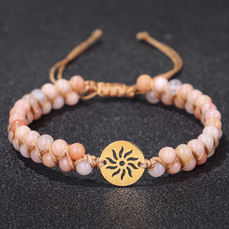 Doppellagiges, handgewebtes Armband mit Natursteinen und Hohlmustern für Yoga und Meditation
