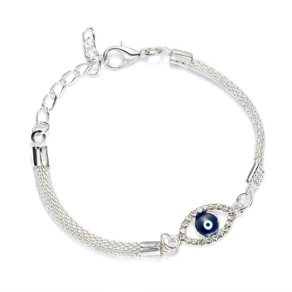 Pulsera Baño Plata Ojo Turco Azul Moda