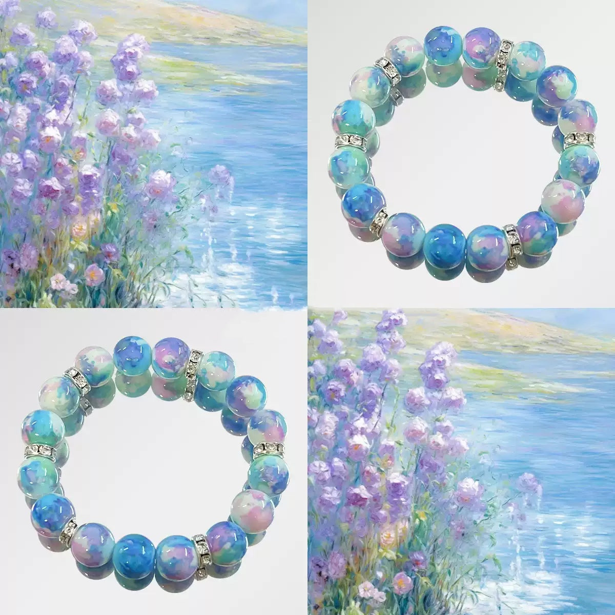 Oil Painting Style Women's New Bracelet Blue Purple Blooming