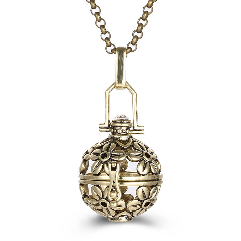 Collar hueco de aromaterapia con jaula de circonita, difusor de aceites esenciales, caja de perfume, accesorios antiguos para ropa tradicional Han