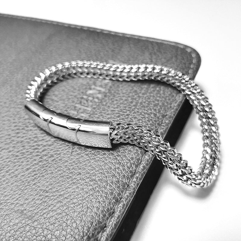 Pulsera magnética desmontable de tres secciones de acero inoxidable estilo cubano sencillo