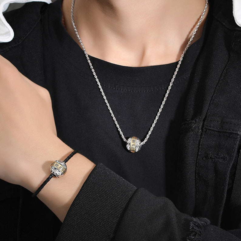 Collar de hombre con cuentas redondas y rotatorias de Mantra de Seis Palabras, estilo retro y moderno