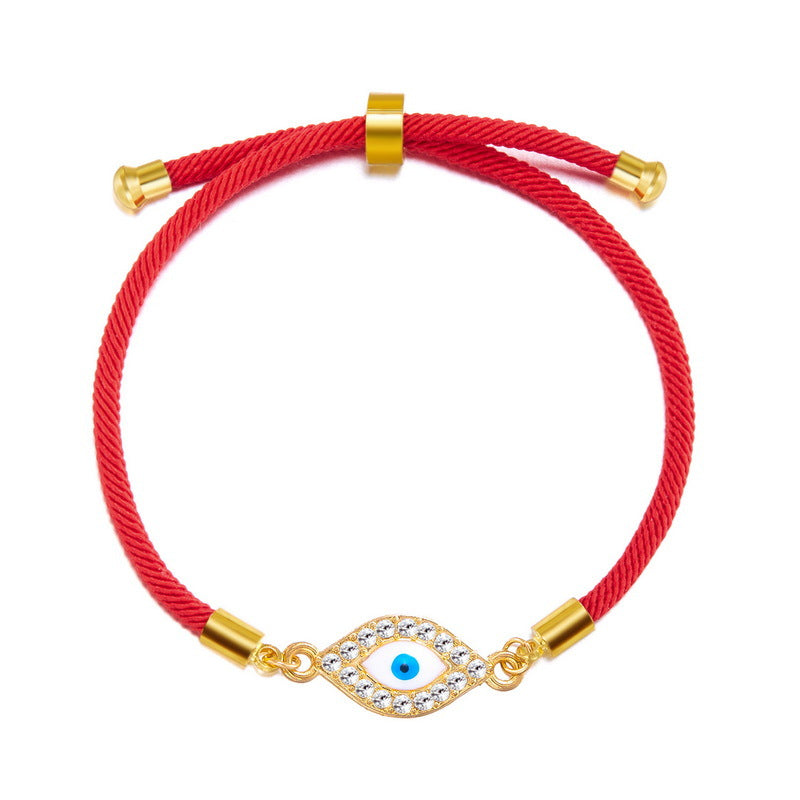 Evil Blue Eyes Alloy Oil Dripping Devil's Eye Diamond-embedded Pull Bracelet