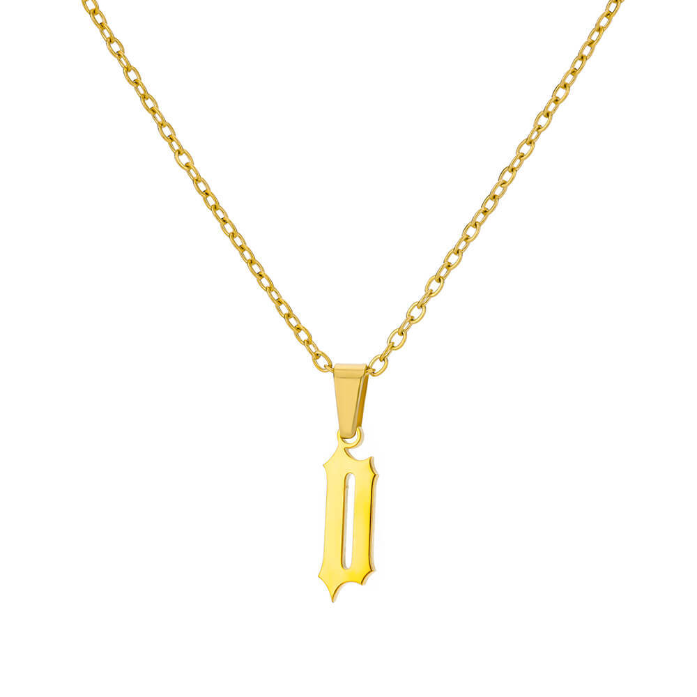 18K Gold Plating Stainless Steel Ancient English Letter Pendant Necklace
