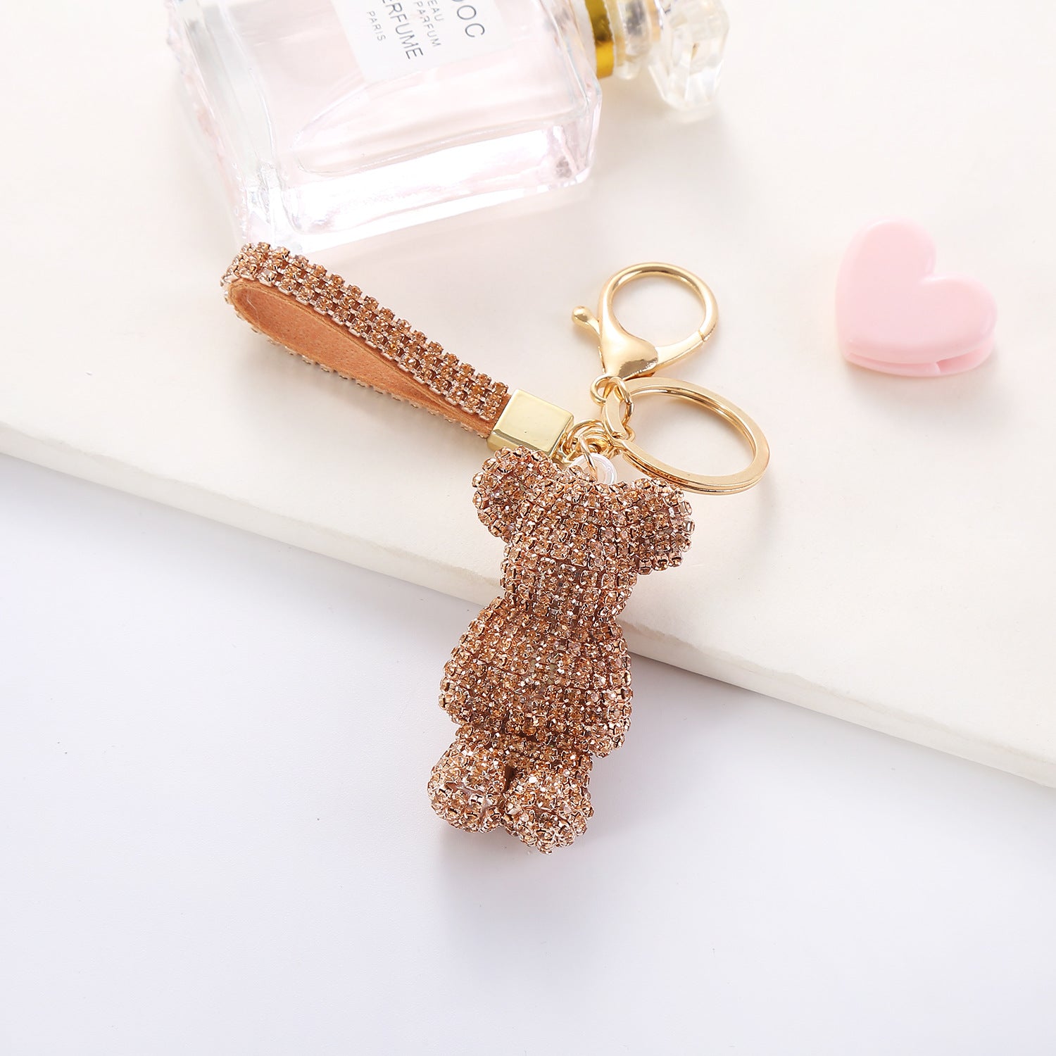 Llavero de oso de peluche con dibujos animados y diamantes de imitación para mujer