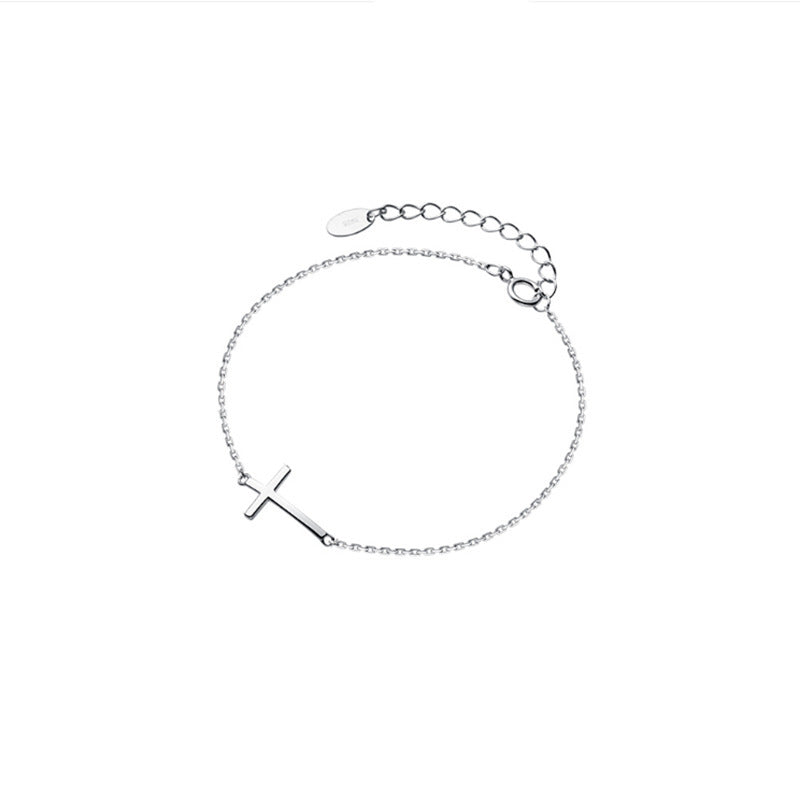 Pulsera de Cruz de Plata de Ley S925, Accesorios Sencillos que Combinan con Todo