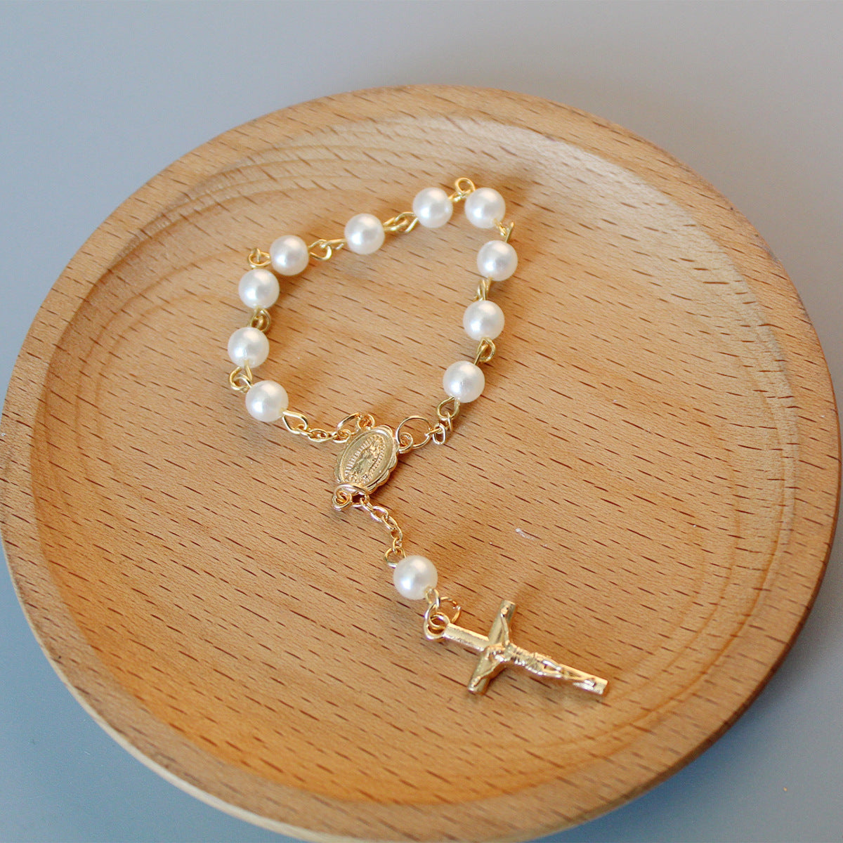 Cuentas Perlas Cruz Luna Llena Pulsera de Bendición Joyería de Moda