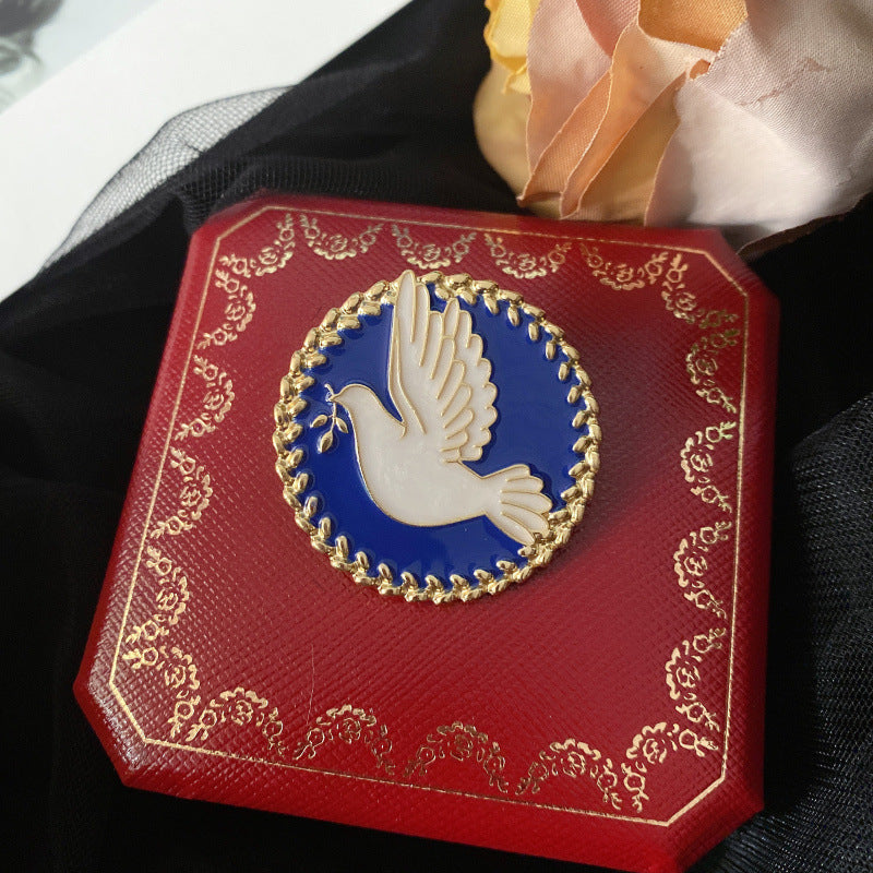 Broche de Esmalte en Gota de Aceite Paloma de la Paz Literatura Vintage para Mujer