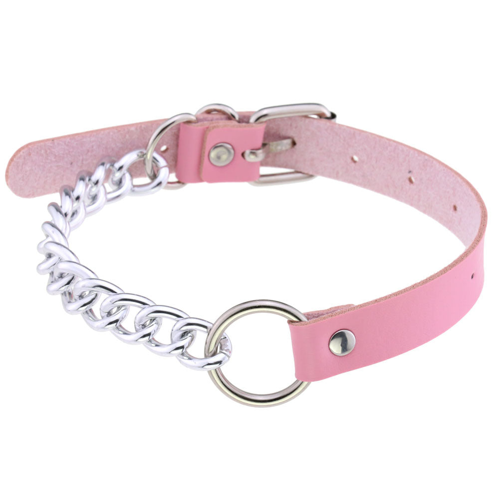 Collar gargantilla de cuero con aro y anilla en O