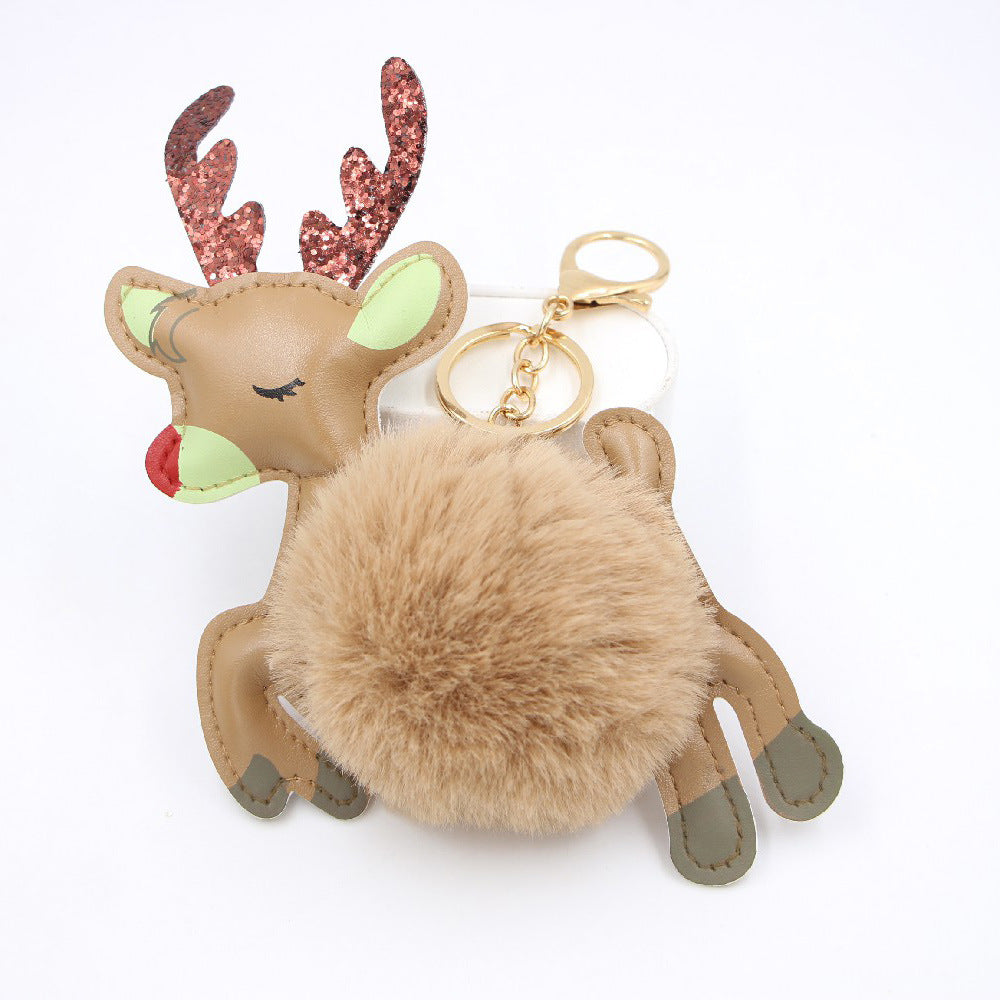 Llavero Colgante de Reno Navideño con Pompones para Bolsos