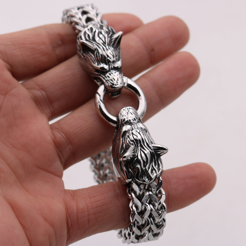 Edelstahl Wolfskopf-Armband Titanstahl-Doppelring-Armband für Herren