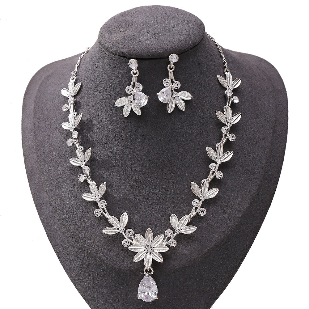 Brautschmuck Zirkon Ohrringe Halskette zweiteiliges Set