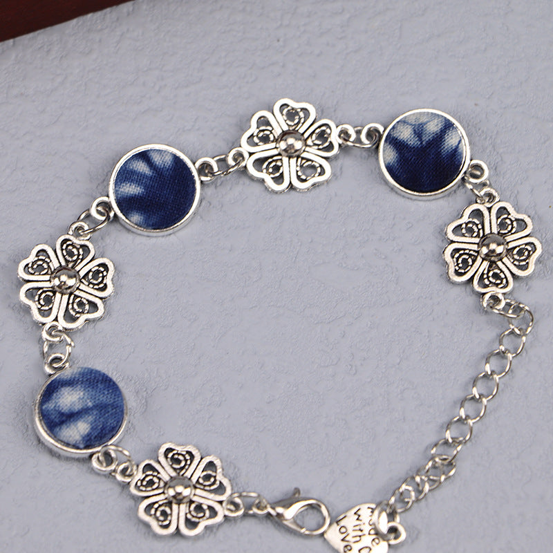 Ethnic Blue Dyed Tie-dye Bracelet Hand-stitched